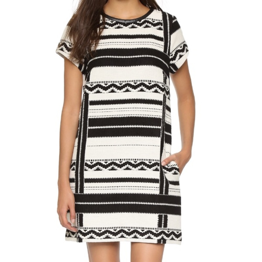 Madewell Short Sleeve Tribal Stripe Dress Leather